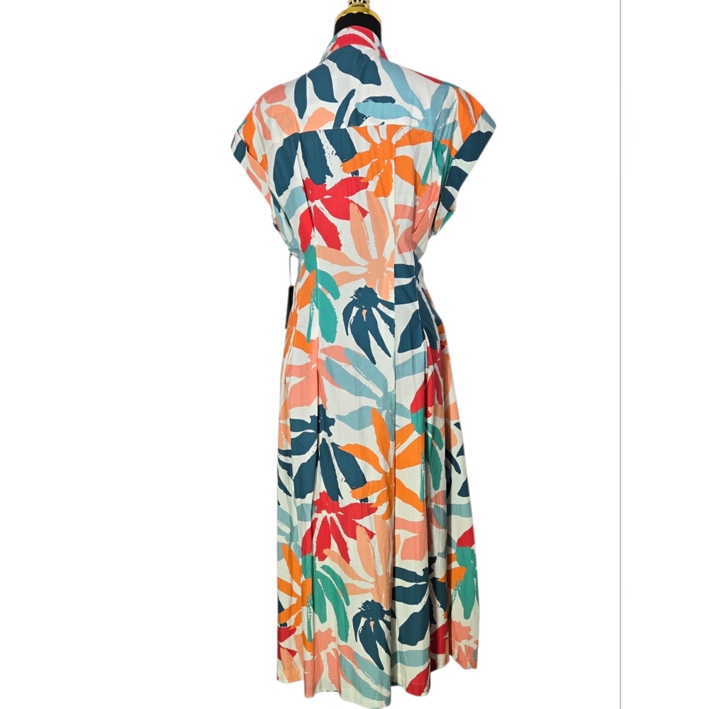 AP.NY Tropical Floral Midi Shirt Dress with Tie Waist - Multicolor - Picture 7 of 14